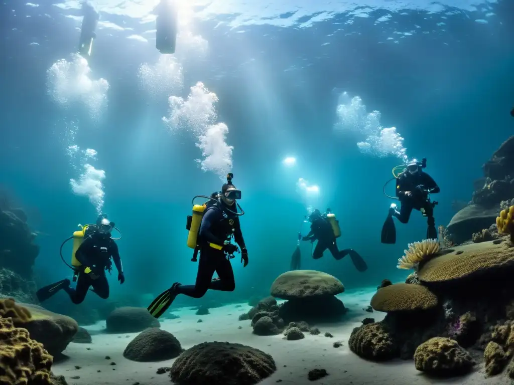 Exploración en lagos profundos con tecnología de alta maravilla y misterio bajo el agua clara