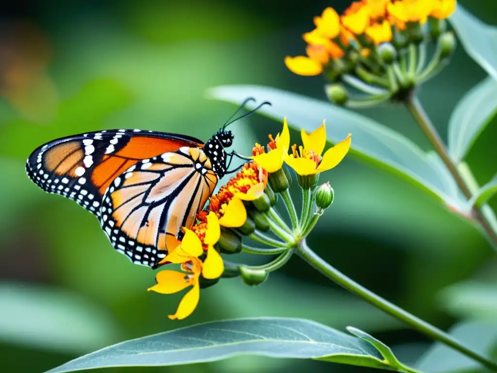 Magnífica migración de la mariposa monarca en un vibrante ecosistema, con delicadas alas desplegadas y detalles impresionantes