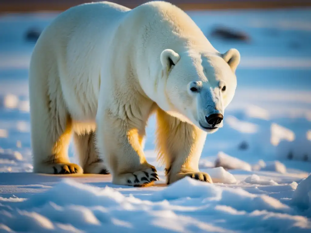 La majestuosa soledad de un oso polar en su hábitat ártico, desafiando los ecosistemas polares