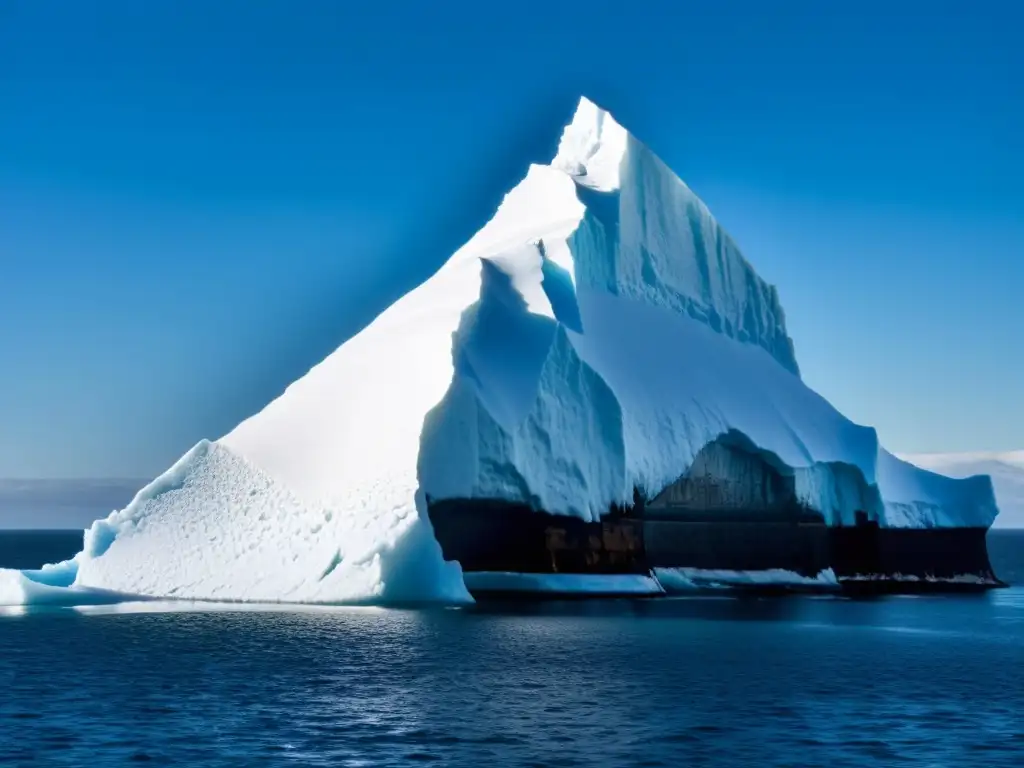 Un majestuoso iceberg se alza sobre el océano, con hielo flotando