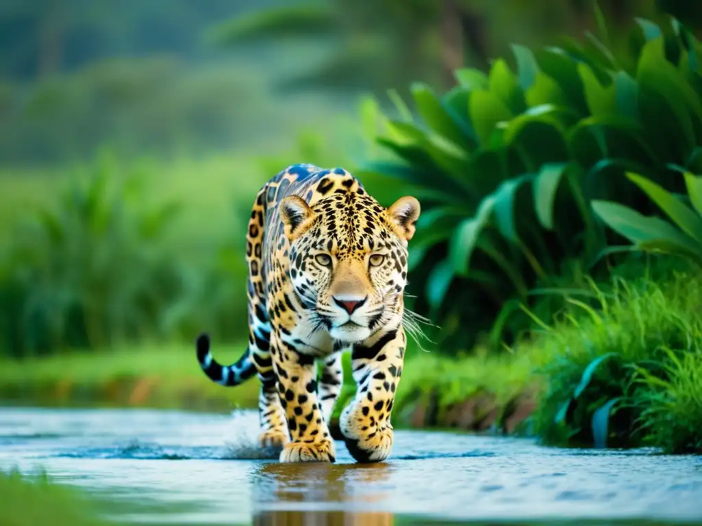 Un majestuoso jaguar se camufla en el exuberante paisaje del Pantanal, destacando la importancia de la conservación del jaguar en la región