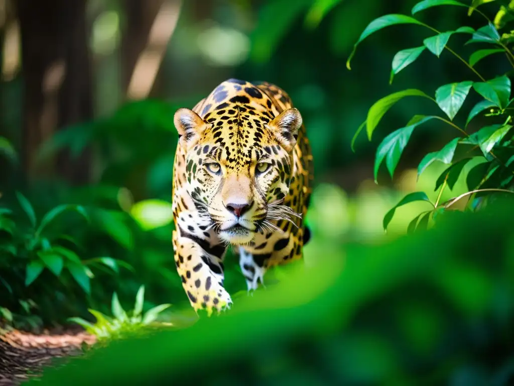 Un majestuoso jaguar acechando entre la exuberante selva