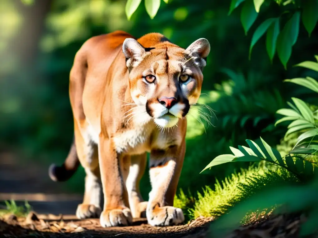 Un majestuoso puma acechando en la maleza densa, listo para cazar