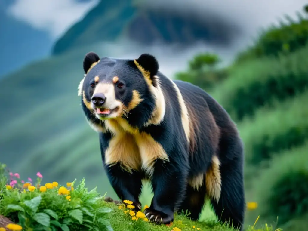Un majestuoso oso de anteojos en su hábitat natural en las montañas Andinas, mostrando sus increíbles adaptaciones para sobrevivir