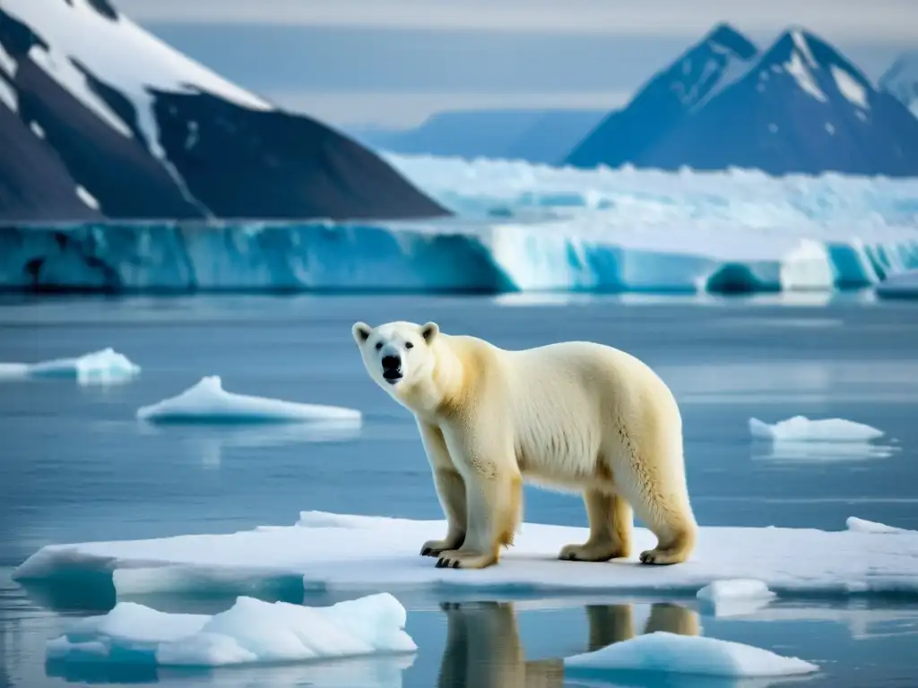 Un majestuoso oso polar en un témpano de hielo en el océano Ártico, muestra la impactante realidad de la acidificación de los océanos