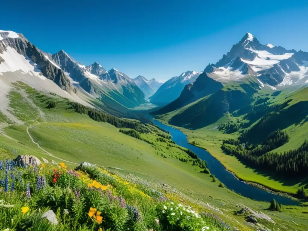 Un majestuoso paisaje montañoso con diversidad ecológica y vida salvaje