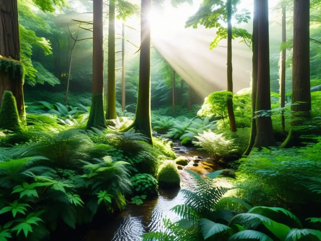 Manejo forestal para ecosistemas saludables: Bosque exuberante con árboles altos y frondosos