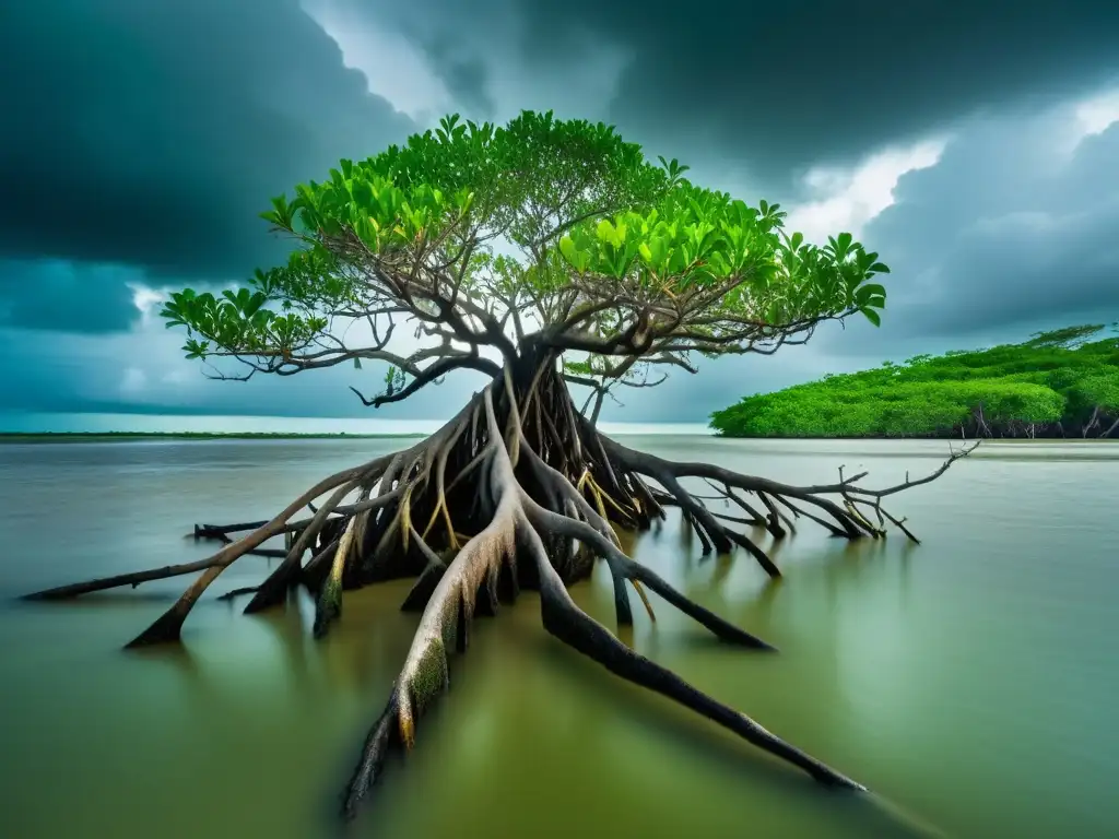 Un manglar resistente a la salinización y tormentas muestra su red de raíces en agua salobre