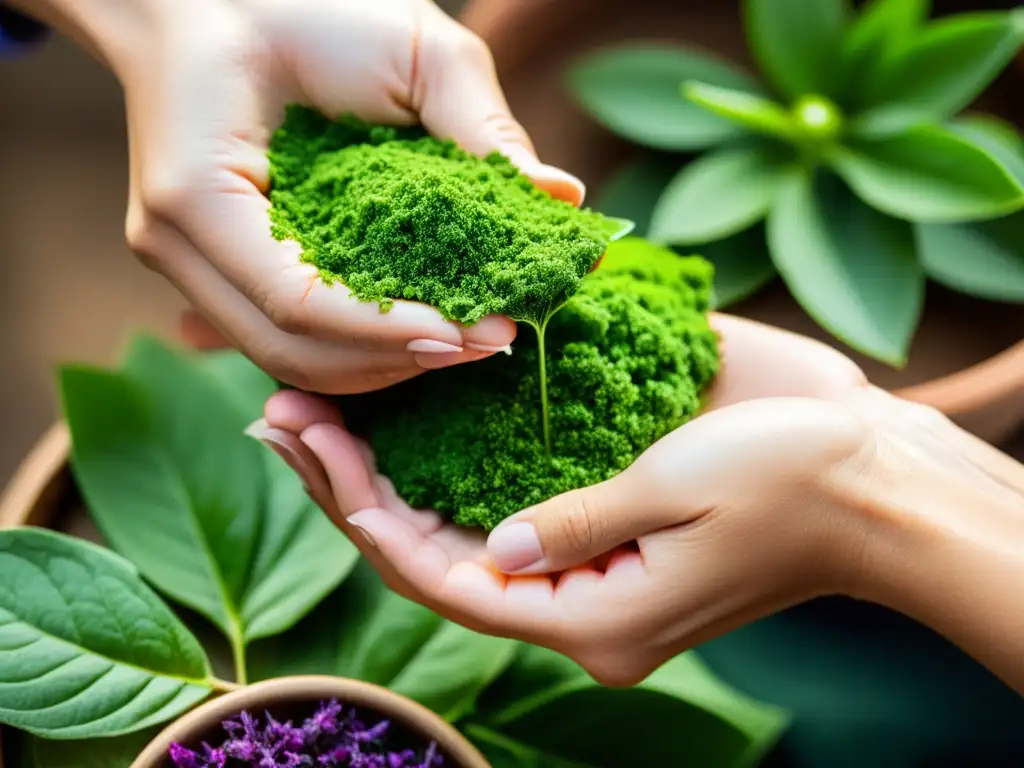 Artesanía de Belleza: Extracción Botánica Expert Manos expertas extraen esencia botánica, fusionando sabiduría tradicional y cosmética moderna