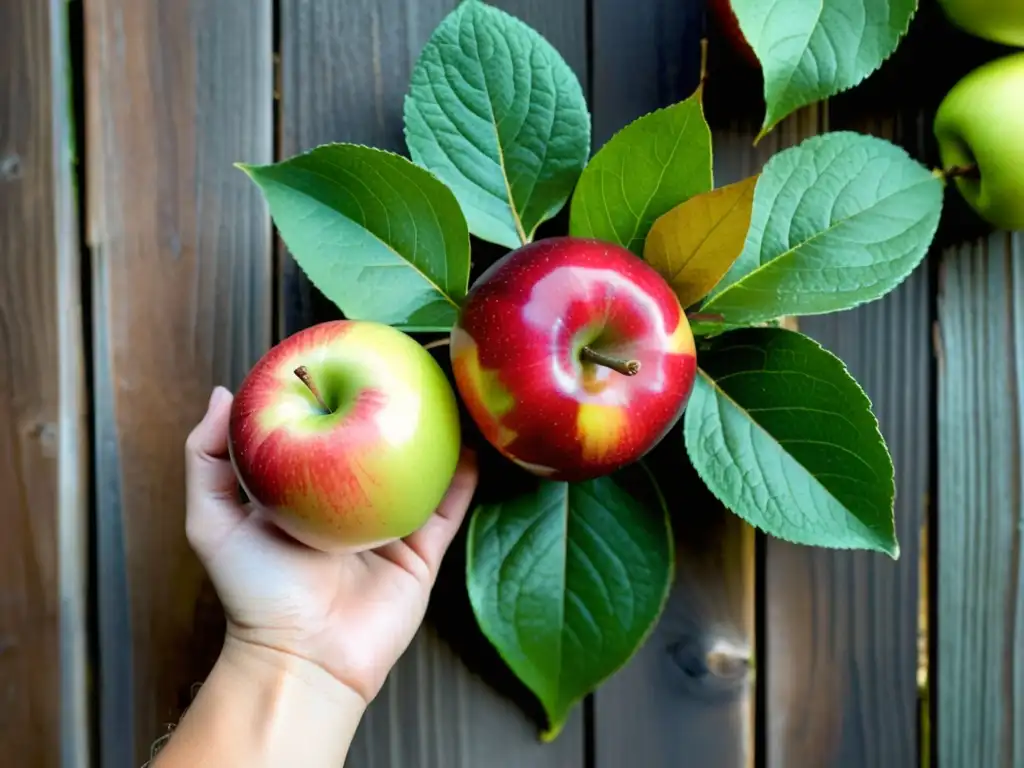 Comparación de manzanas: una orgánica con hojas y tierra vs