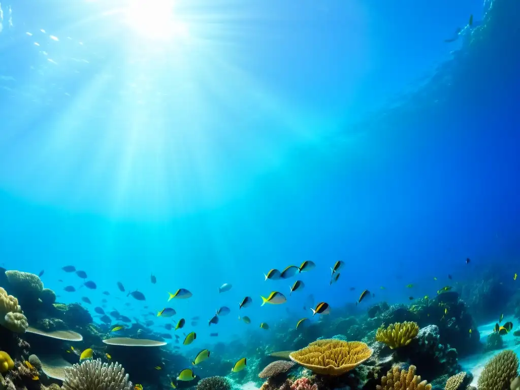 Bajo el mar: un vibrante y diverso arrecife de coral con peces coloridos y vida marina