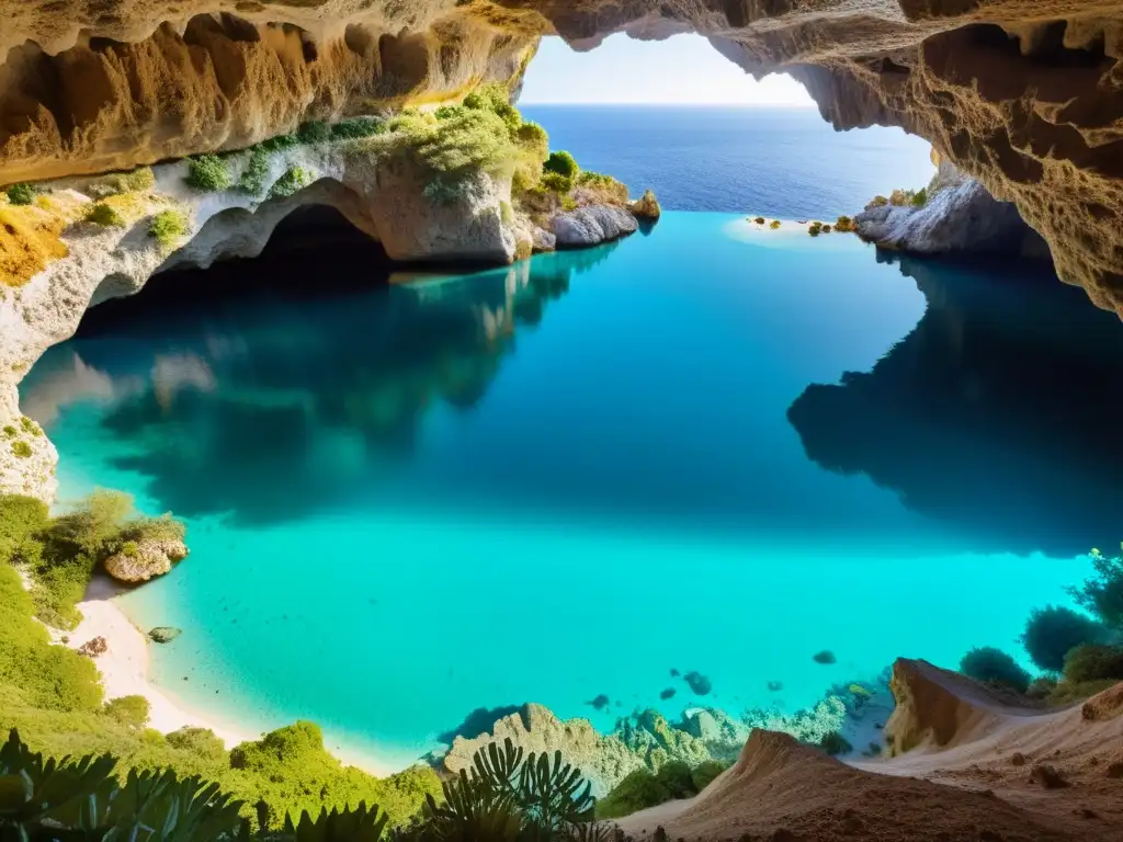 Maravillosa imagen de ecosistemas kársticos del Mediterráneo, con formaciones de piedra caliza, pozas cristalinas y una diversa flora y fauna