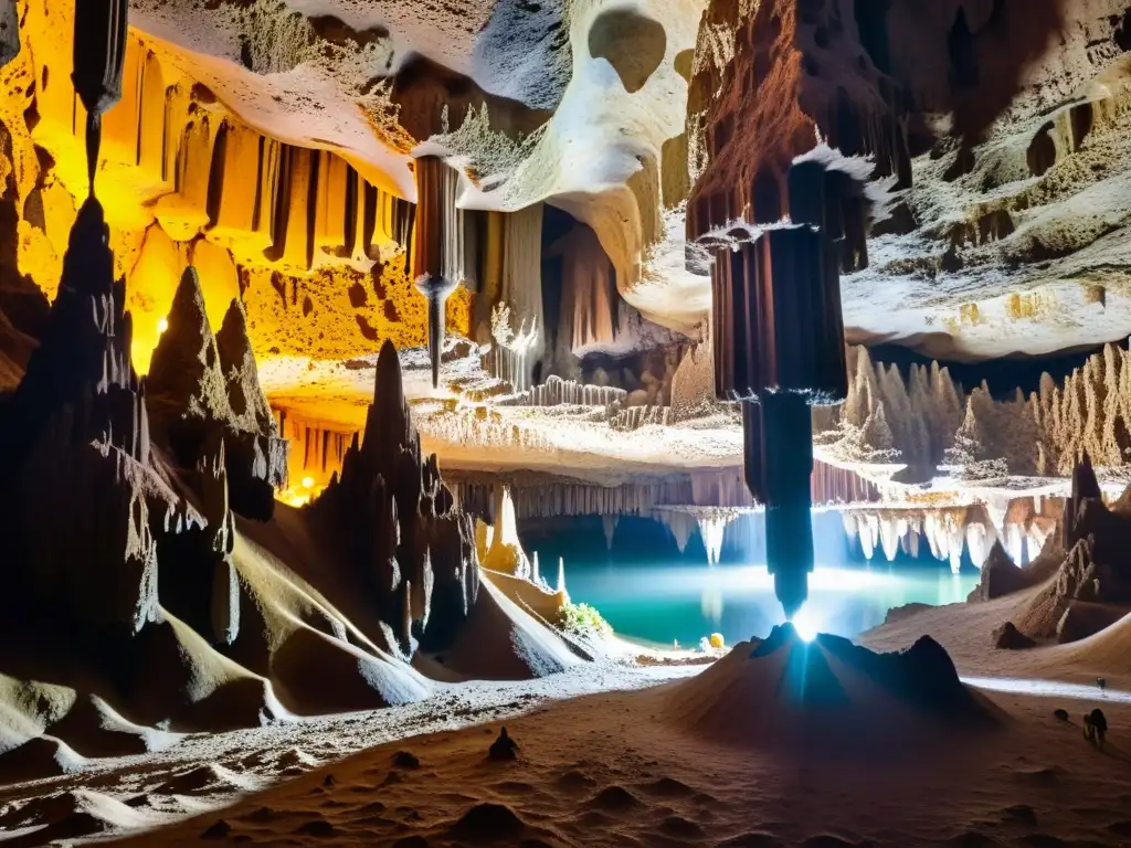 Maravillosas formaciones subterráneas en cueva, con estalactitas y estalagmitas en diversas formas y tamaños