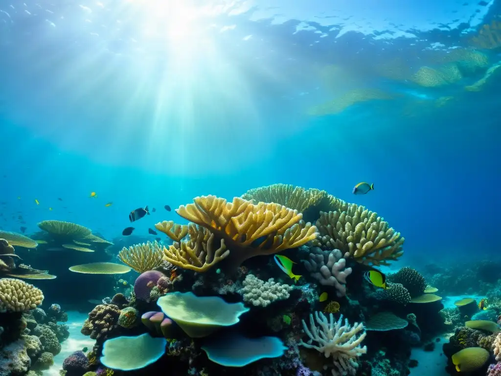 Arrecife de coral vibrante: biodiversidad marina Maravilloso arrecife de coral del mundo, con una vibrante diversidad de formas y colores, habitado por peces tropicales relucientes