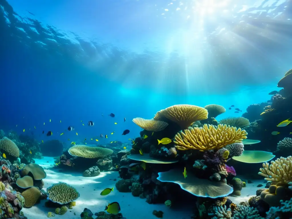 Maravilloso arrecife de coral con vida exuberante y efectos de acidificación en los ecosistemas oceánicos