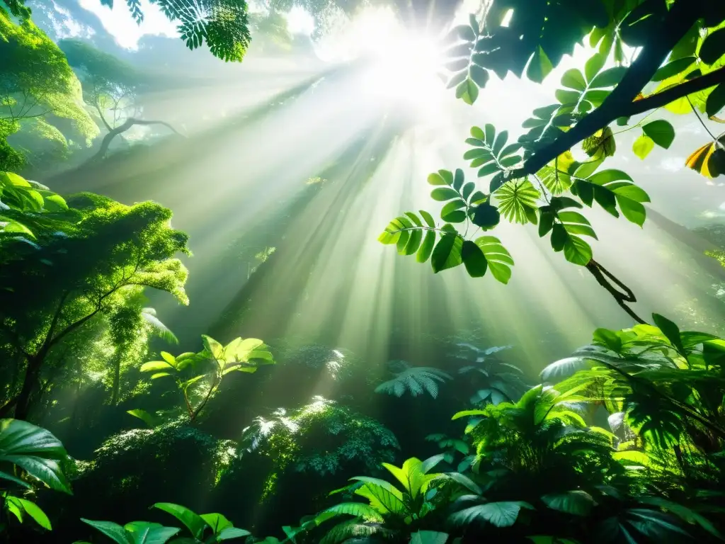 Maravilloso dosel de la selva lluviosa, resplandeciente con vida biodiversa