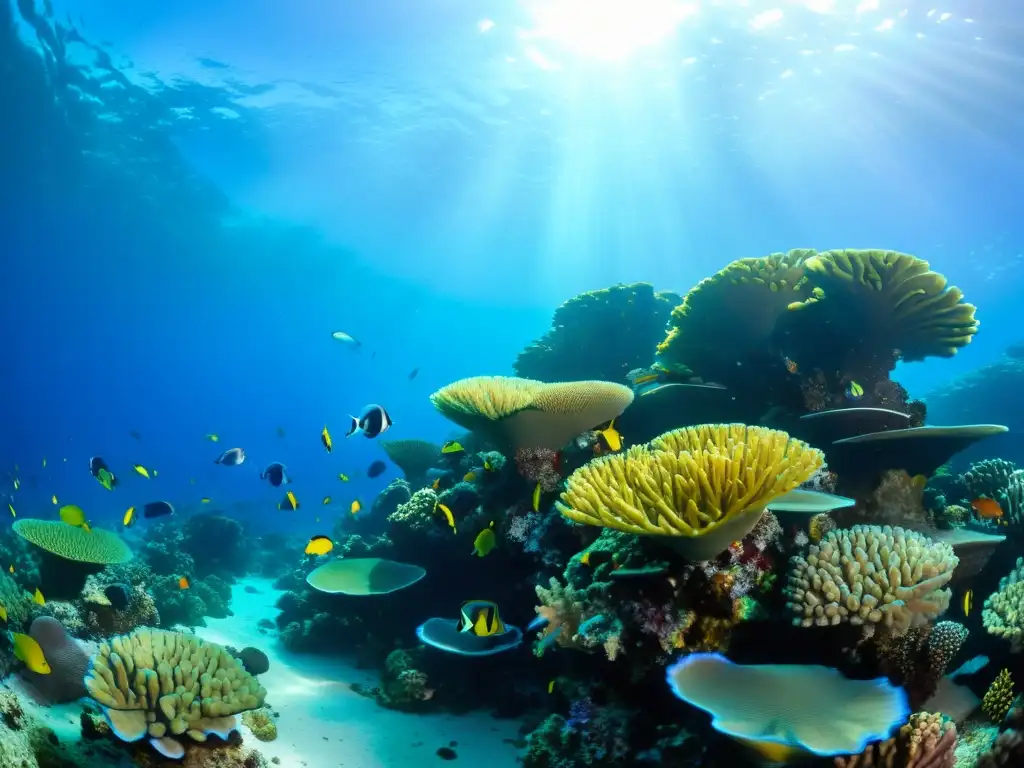 Maravilloso ecosistema de arrecifes de coral, con diversidad de corales y peces en aguas cristalinas