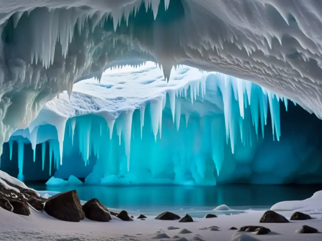 Maravilloso ecosistema ártico con fauna invertebrada en cueva de hielo