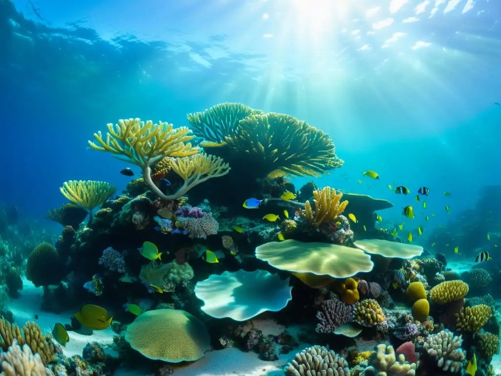 Maravilloso ecosistema marino con diversidad de corales, vida marina y plantas