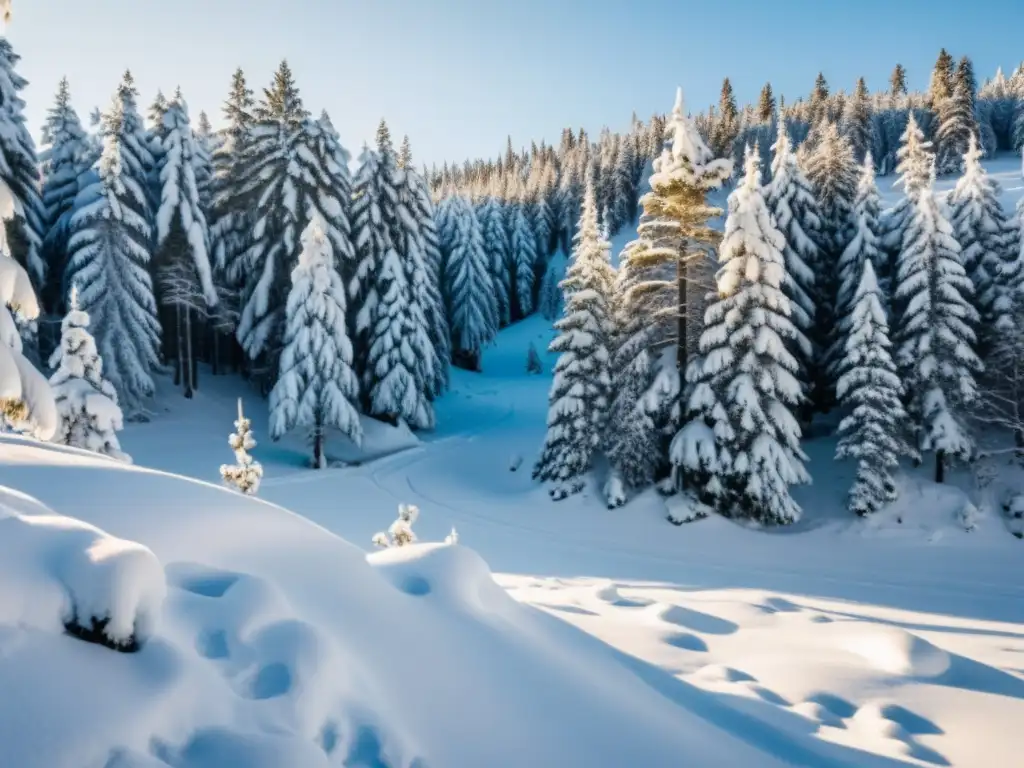 Maravilloso paisaje invernal de la taiga cubierta de nieve