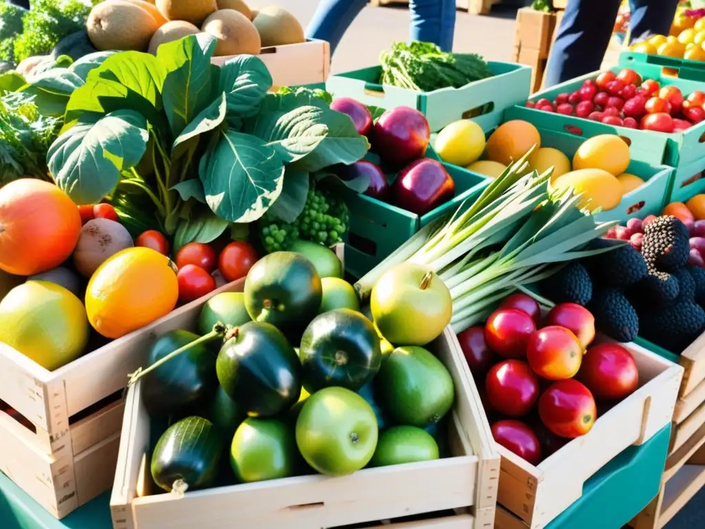 Un mercado de agricultores vibrante con productos orgánicos, promoviendo una cocina sostenible con ingredientes orgánicos