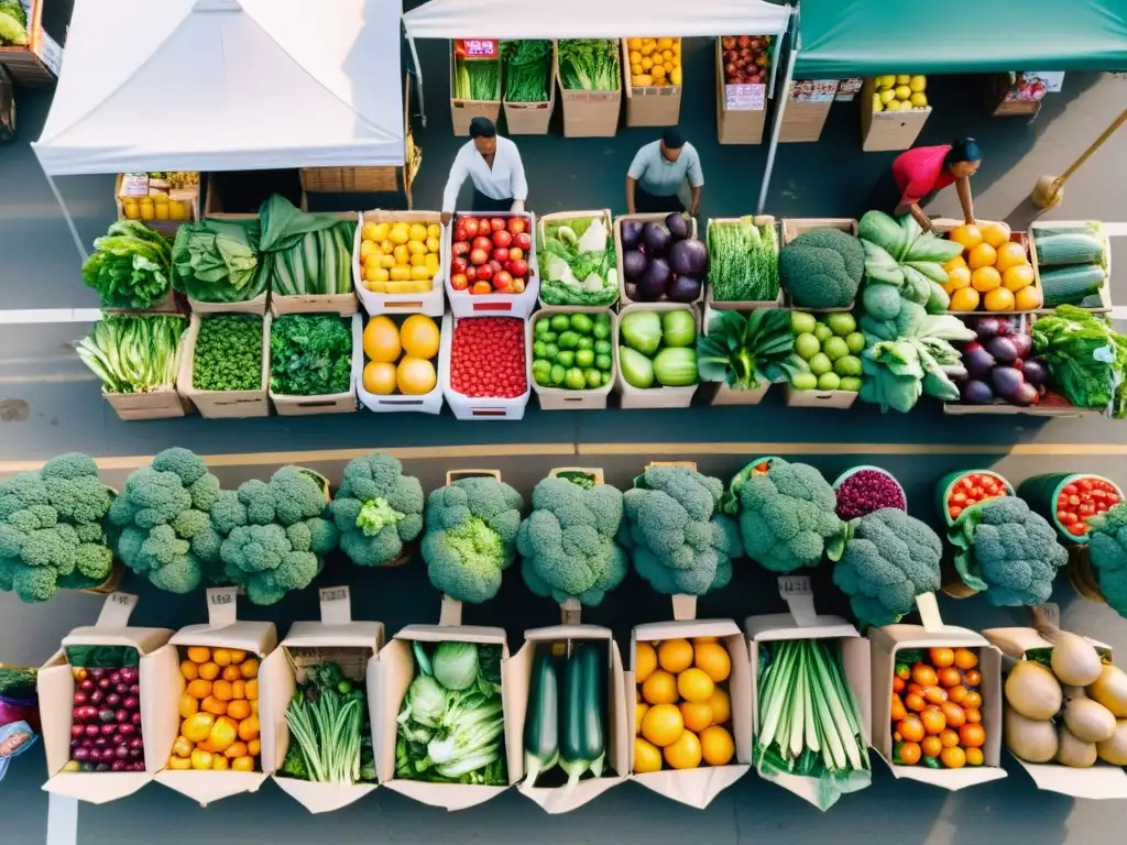 Un mercado bullicioso lleno de frutas, verduras y productos sostenibles