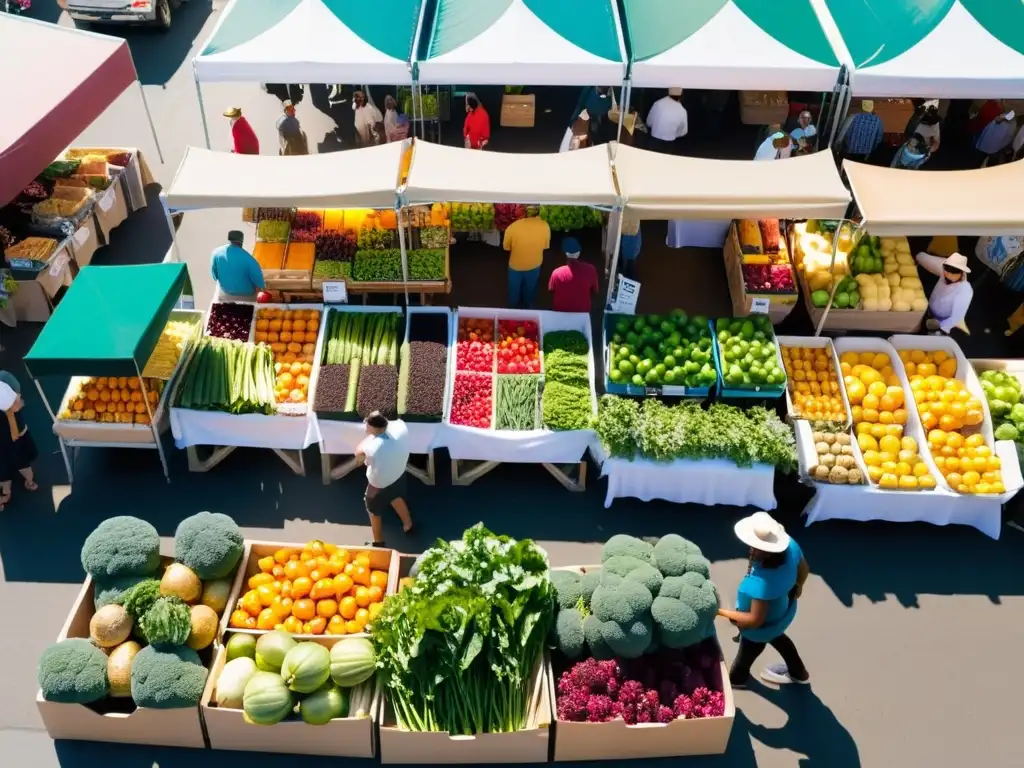 Un mercado agrícola vibrante y colorido, lleno de productos orgánicos frescos que reflejan los beneficios del movimiento slow food