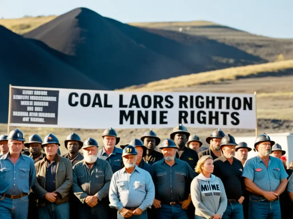 Mineros protestando por derechos laborales en la industria del carbón