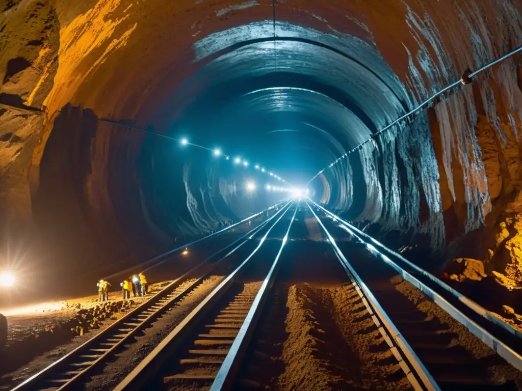 Mineros trabajando en un túnel de mina subterránea con iluminación tenue, destacando la dura realidad de los minerales de conflicto en electrónica