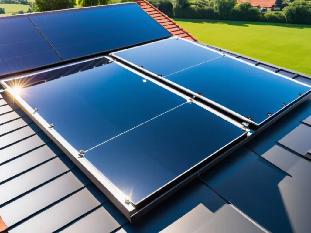 Instalación moderna de paneles solares en el techo de una casa suburbana, resaltando los mejores gadgets de energía renovable para el hogar