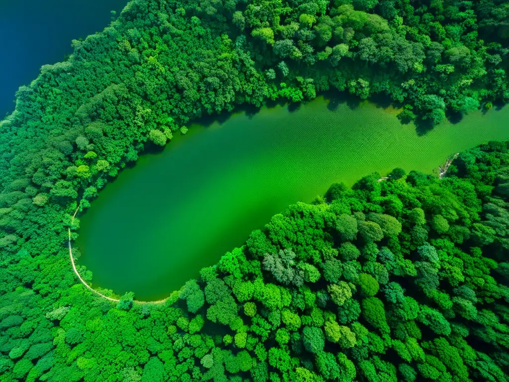 Monitoreo satelital lucha deforestación: Imagen de exuberante selva tropical, un mosaico de verdor con ríos y vida vegetal