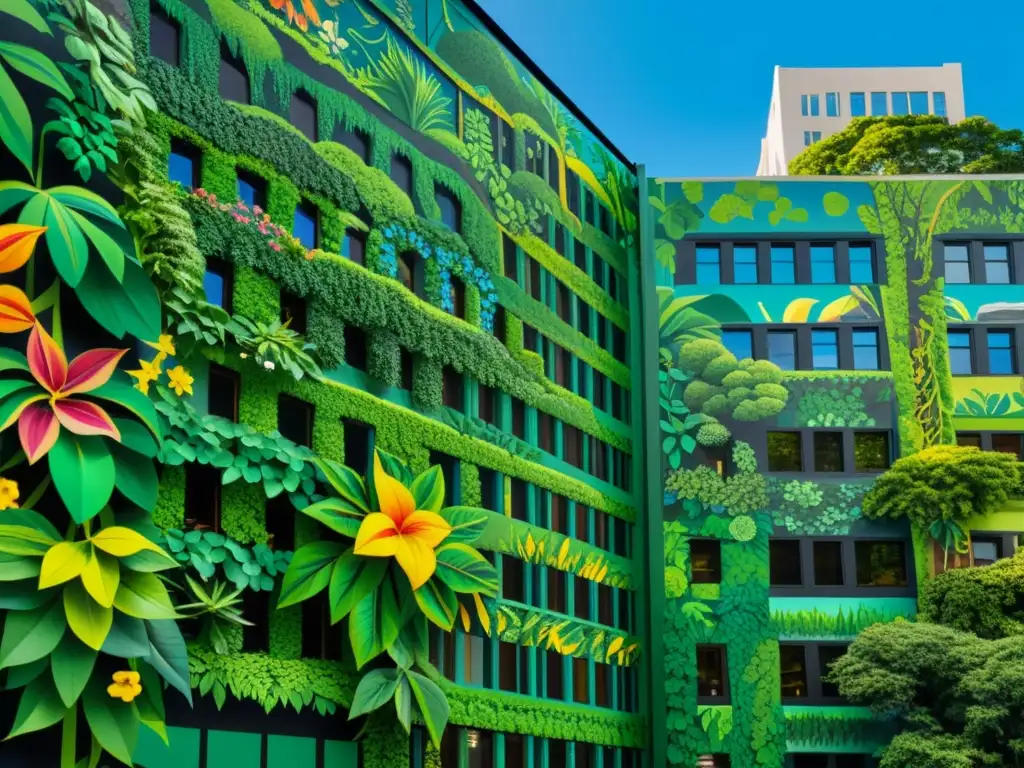 Un mural vibrante y detallado representa una exuberante selva, mostrando la biodiversidad en arte urbano