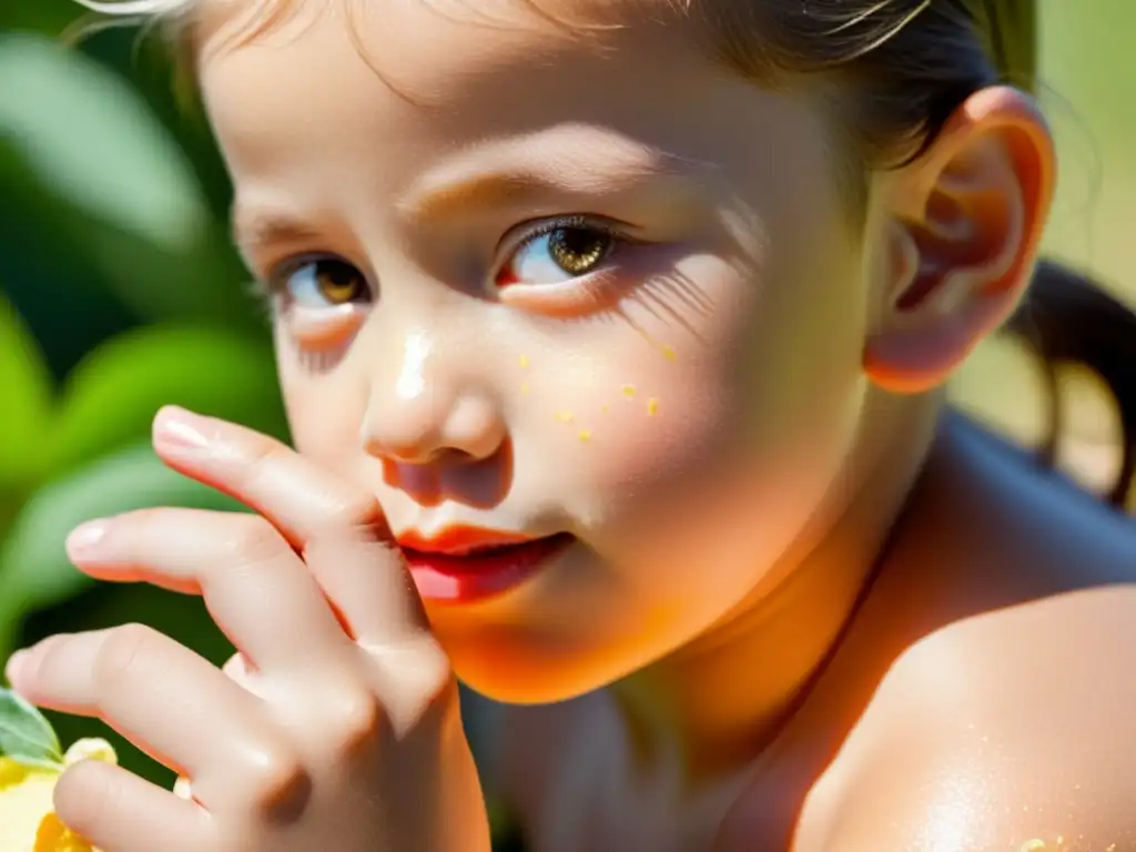 Un niño sonriente recibe protección solar ecológica, resaltando la conexión entre cuidado solar y preservación del planeta