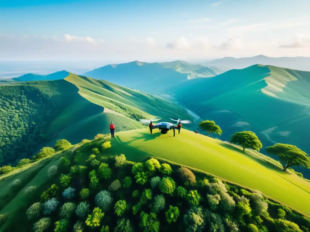 Operadores de drones capturando la belleza natural