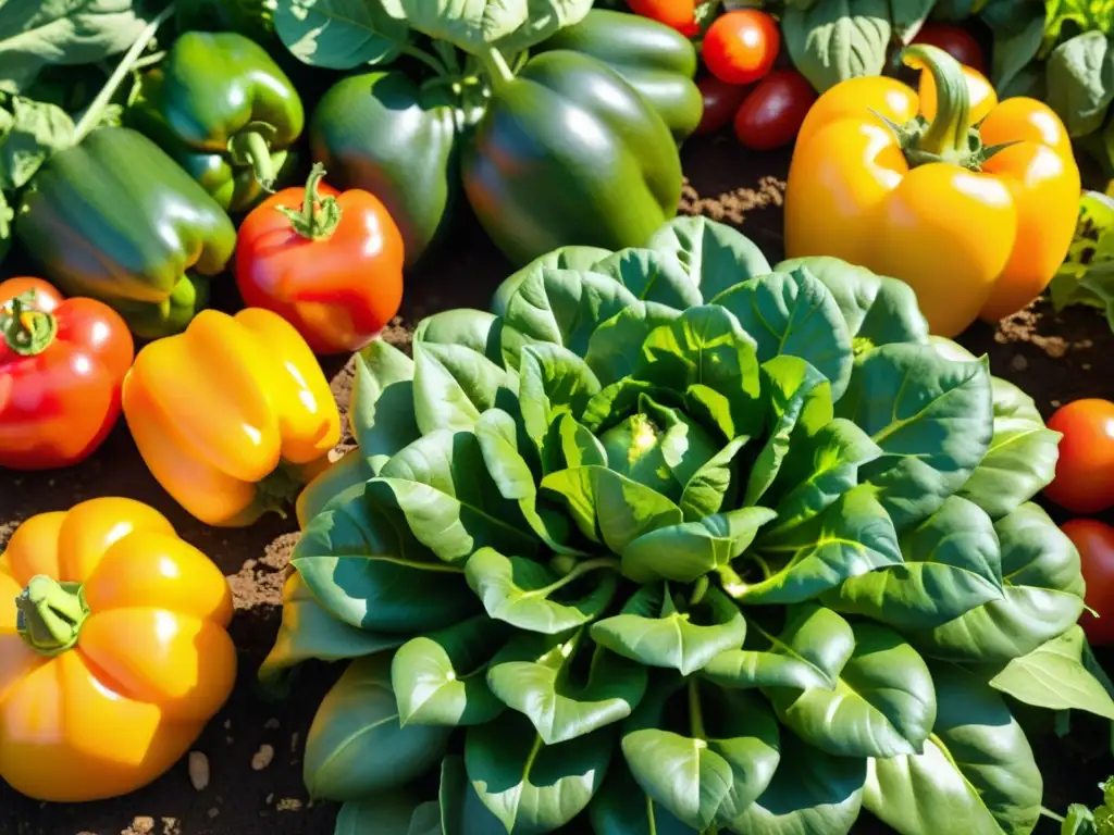 Un jardín orgánico rebosante de vitalidad y coloridos vegetales frescos