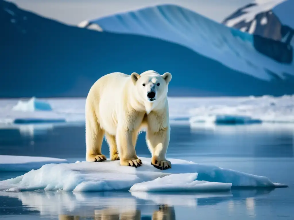 Un oso polar en un bloque de hielo derritiéndose, refleja la urgencia y vulnerabilidad de su entorno