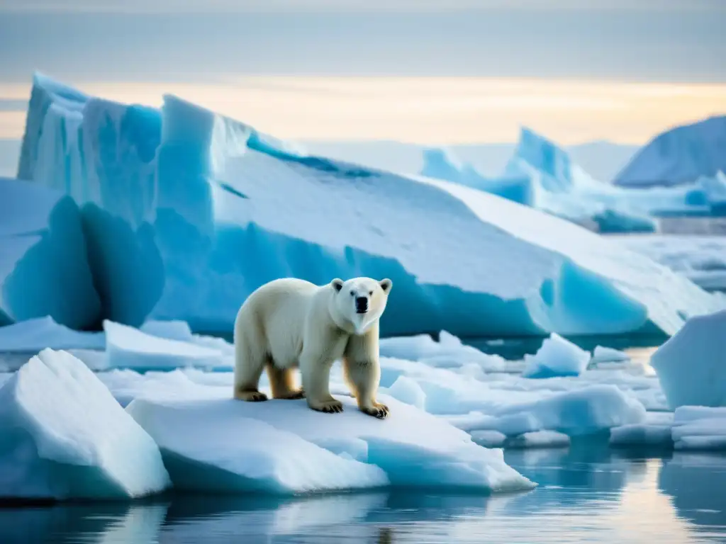 Un oso polar desesperado busca tierra firme en un iceberg derretido