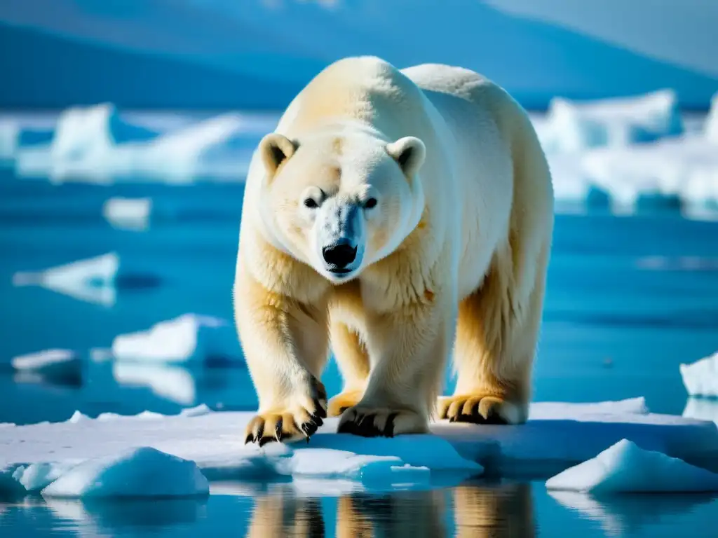 Un oso polar en un iceberg derritiéndose, refleja vulnerabilidad y urgencia