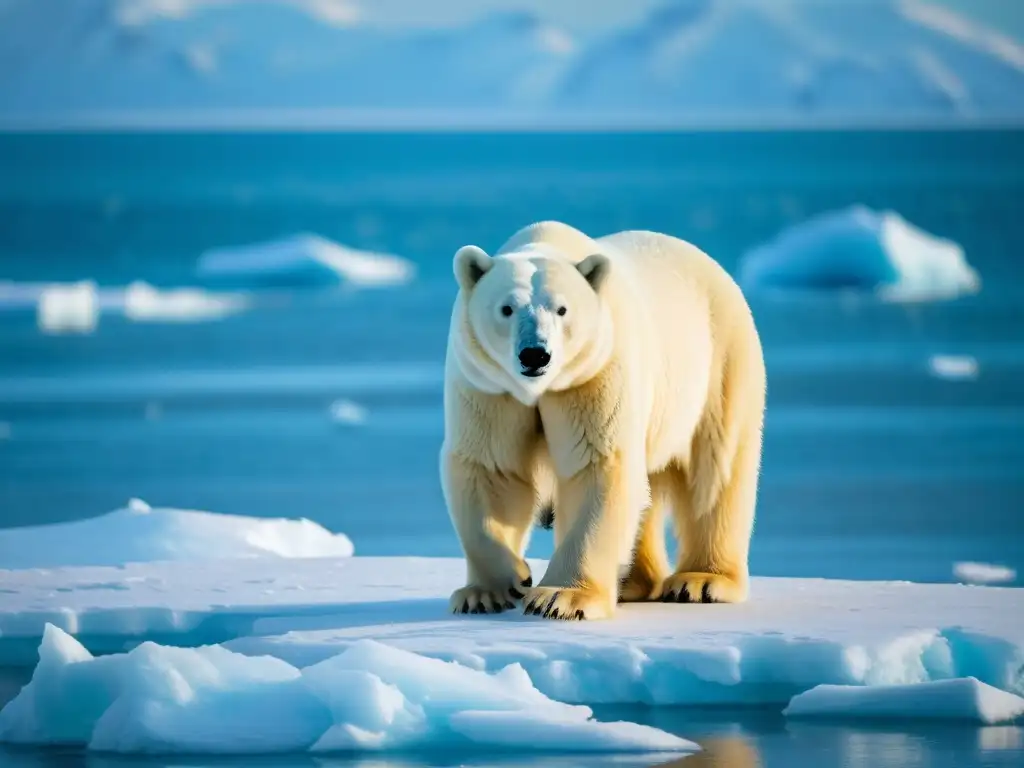 Un oso polar solitario observa el horizonte en el vasto paisaje ártico