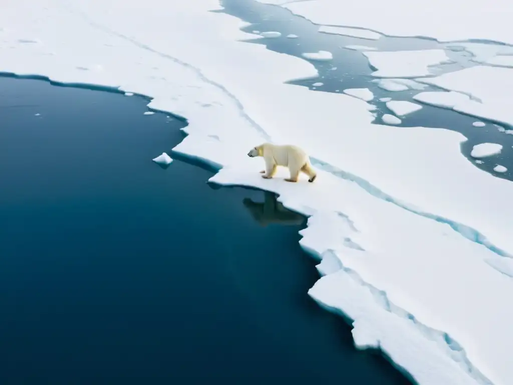 Un oso polar solitario atraviesa el vasto paisaje ártico helado