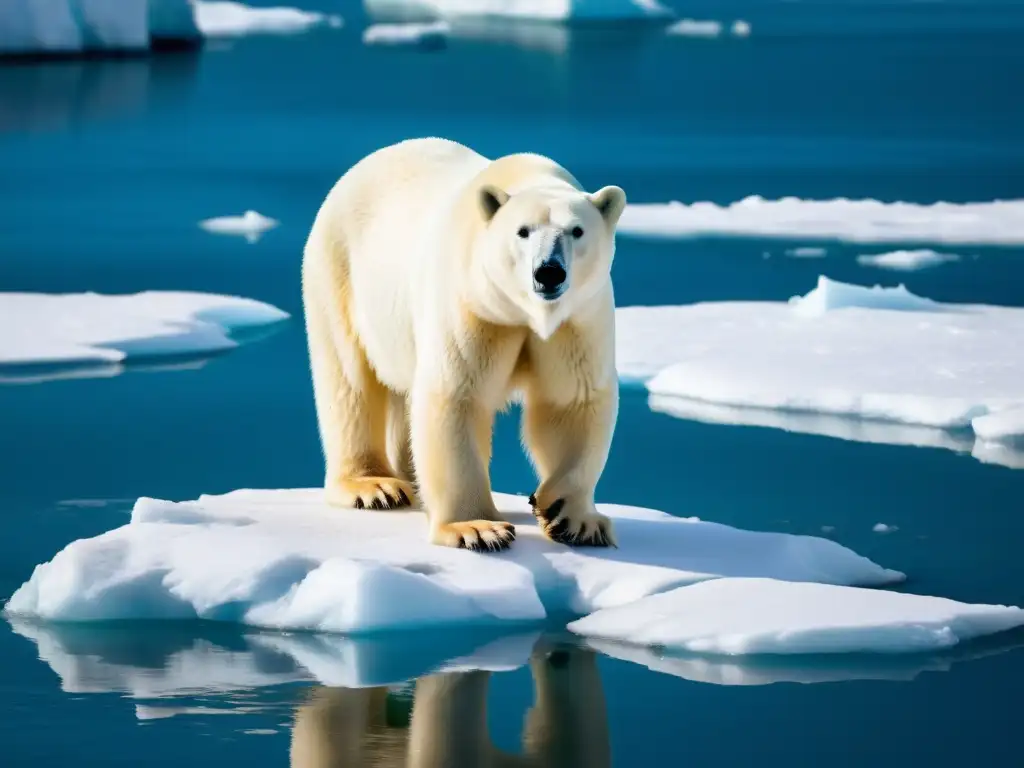 Un oso polar busca desesperadamente terreno firme en un témpano de hielo en deshielo en el océano Ártico