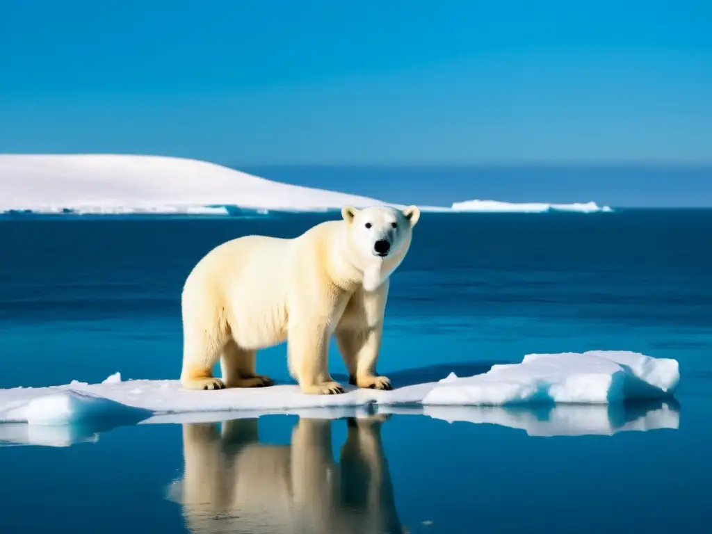 Oso polar vulnerable en deshielo ártico, reflejando urgencia de soluciones para ecosistemas vulnerables ante cambio climático