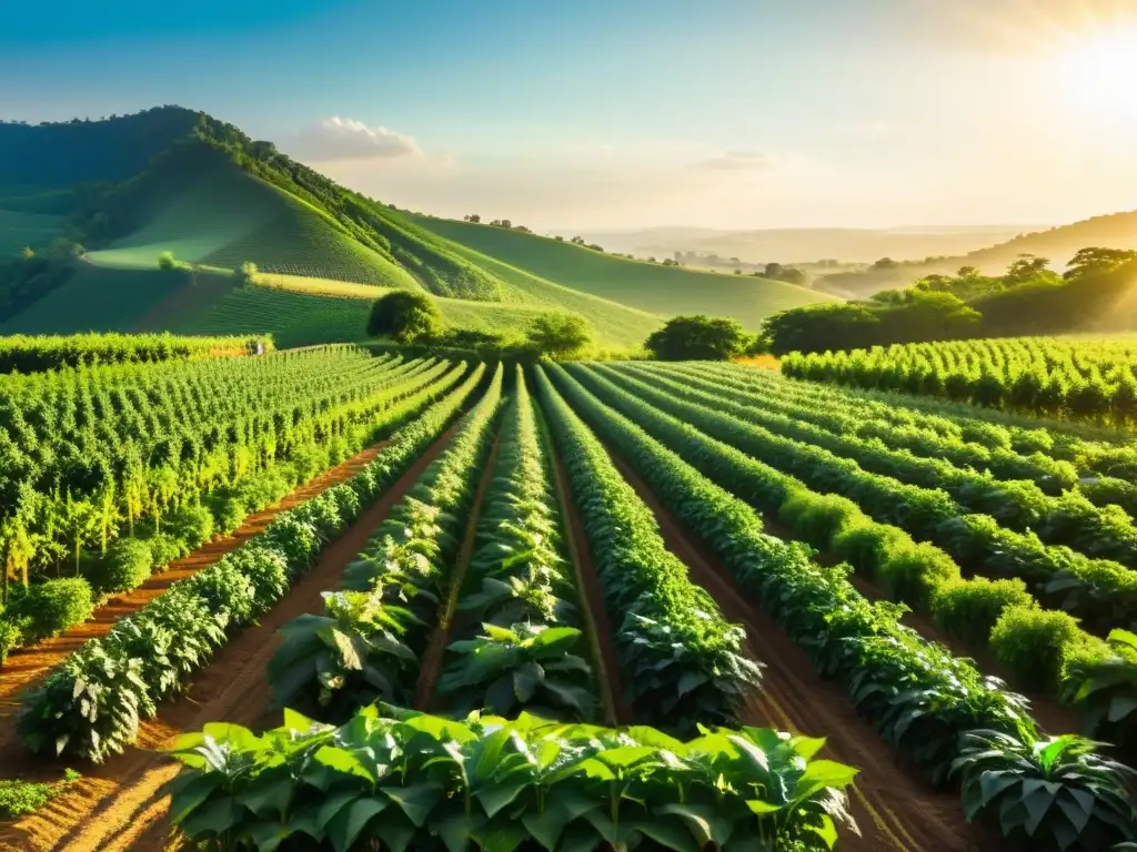 Un paisaje agroforestal exuberante y diverso, con árboles frutales entre cultivos como maíz y frijoles