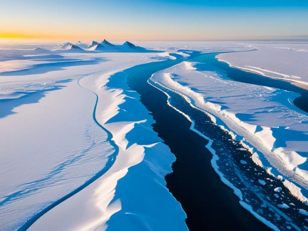 Un paisaje ártico cubierto de nieve y ríos azules helados