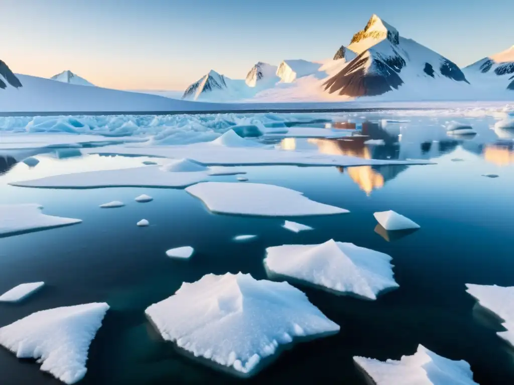 Un paisaje ártico prístino con tundra helada y montañas nevadas al fondo