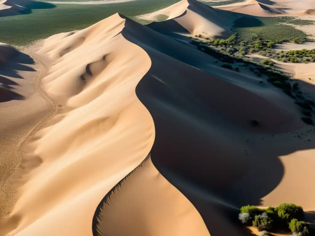 Un paisaje desértico árido, con cambios en el ecosistema vistos desde arriba