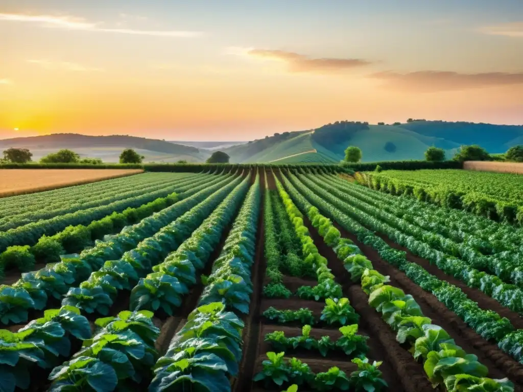 Un paisaje agrícola diverso y sostenible con cultivos variados y un ecosistema próspero