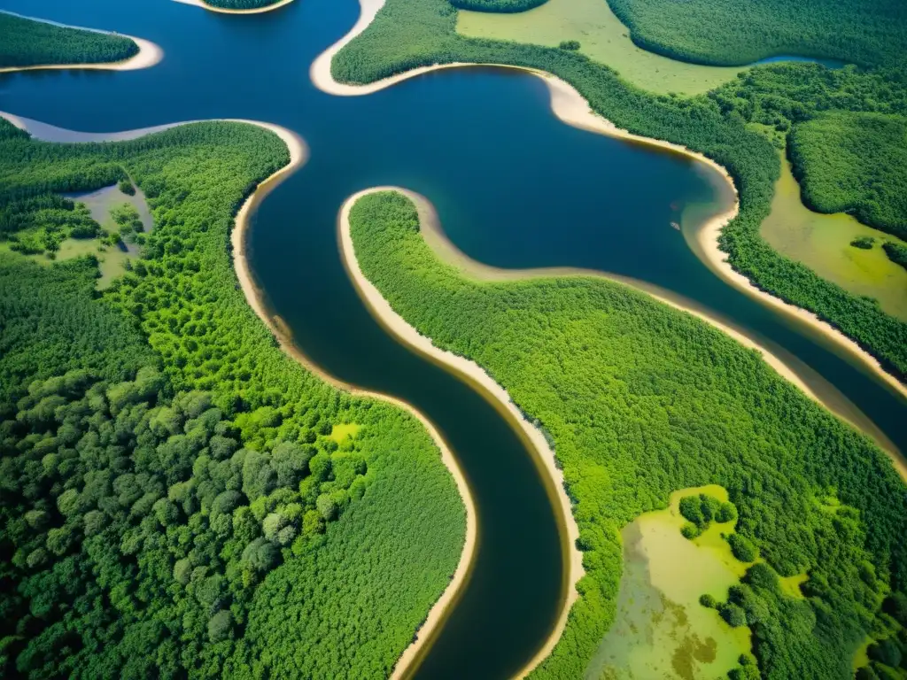 Un paisaje exuberante de ecosistema diverso, con ríos sinuosos y bosques frondosos