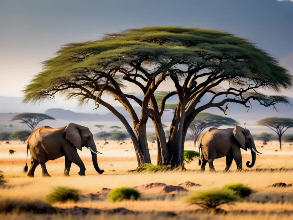 Un paisaje fascinante de la sabana africana con acacias, animales y patrones climáticos de las sabanas