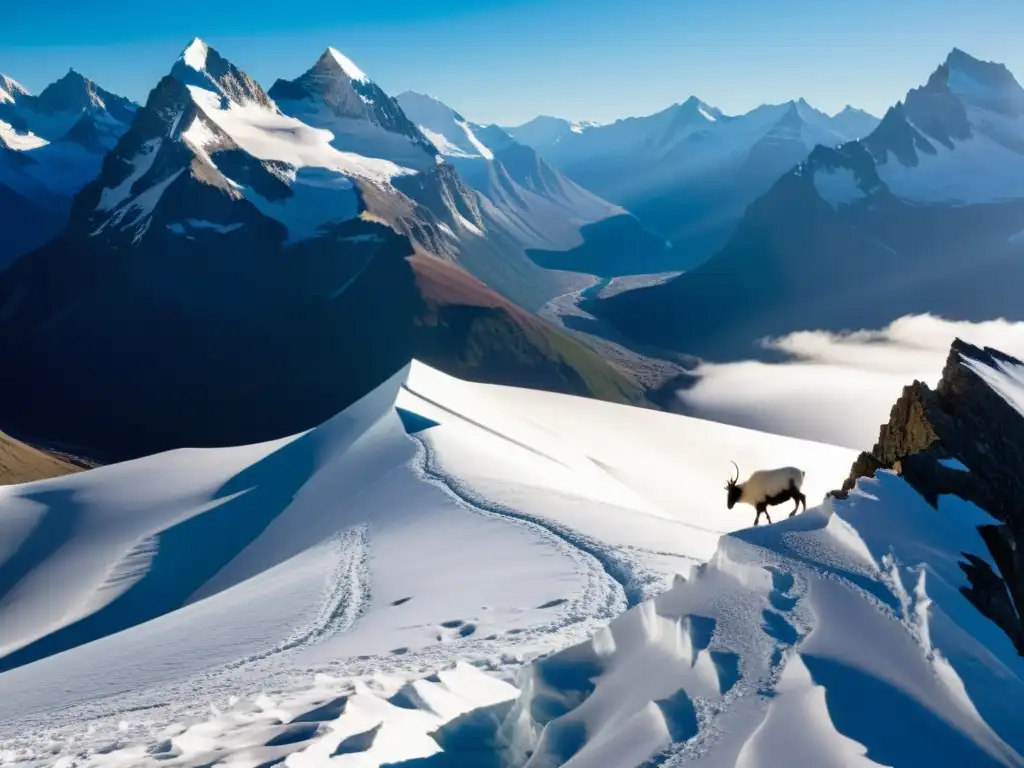 Un paisaje impresionante de una cadena montañosa con glaciares, reflejando la fragilidad y la belleza de los ecosistemas de alta montaña